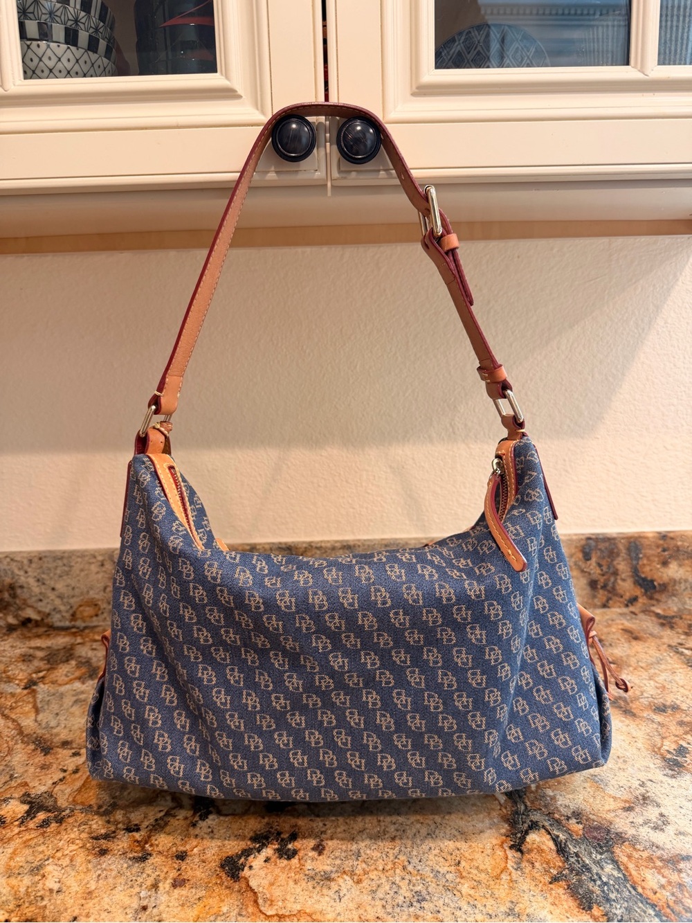 Dooney & Bourke Denim Shoulder Bag with Leather Trim - Picture 2 of 10